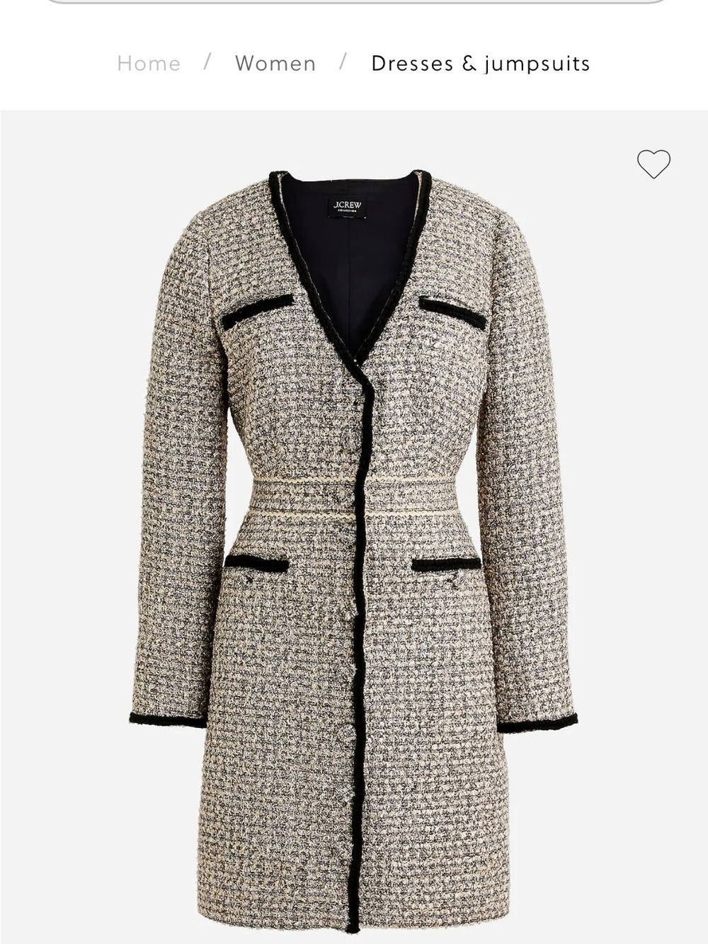 J. Crew Beige Tweed Longline Jacket with Black Trim